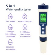 5 in 1 TDS/EC/PH/Salinity/Temperature Meter
