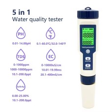 5 in 1 TDS/EC/PH/Salinity/Temperature Meter Digital Water Quality Monitor Tester