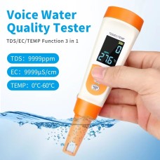 Multi-Functional 3-in-1 TDS/EC/Temperature Meter Water Tester for Drinking Water Voice Based for Aquarium & Household Detection